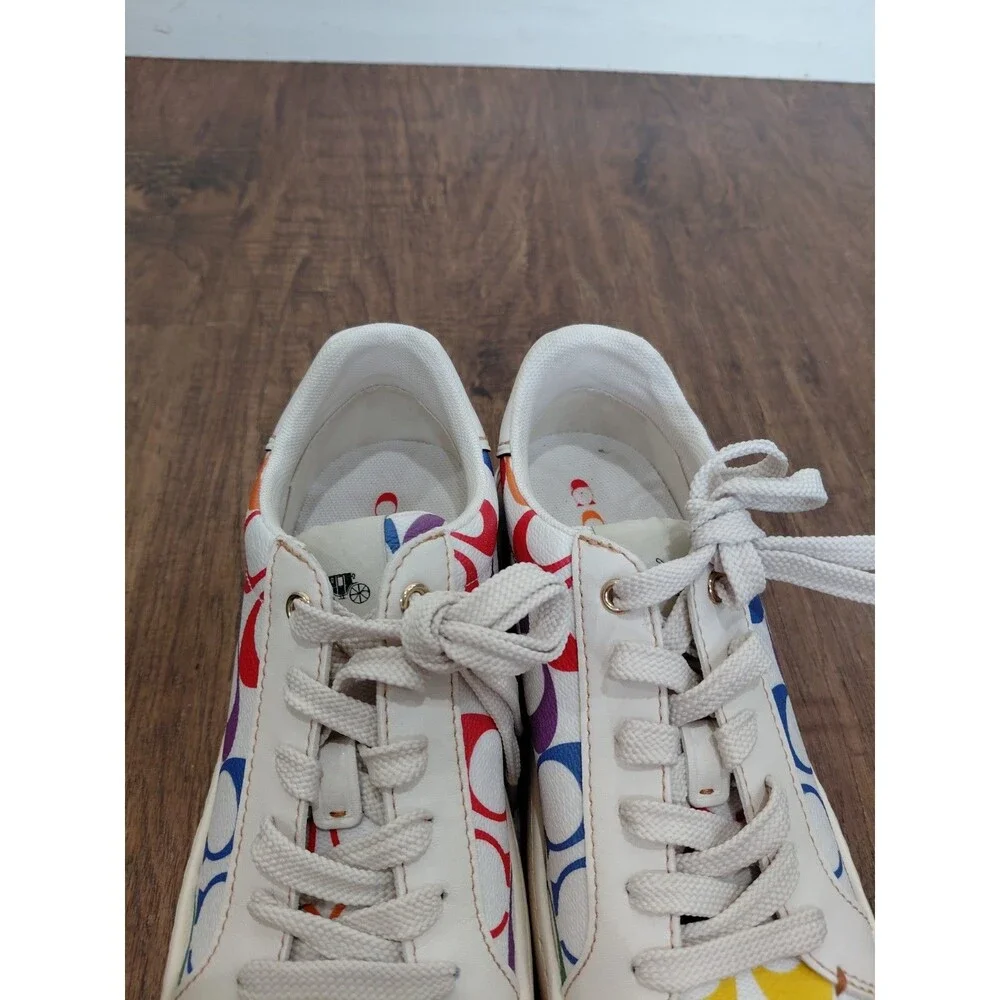 Coach Clip Low Top Sneaker In Rainbow Signature Canvas Women's Size 5.5B